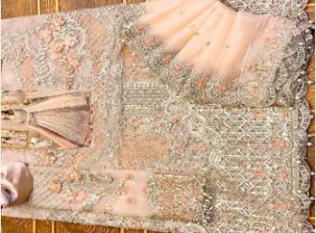 3D Handwork & Embroidered Net Bridal Maxi Dress (DZ14769)